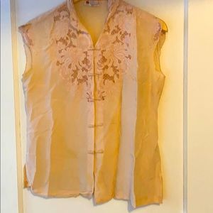 Cream silk embroidered shirt